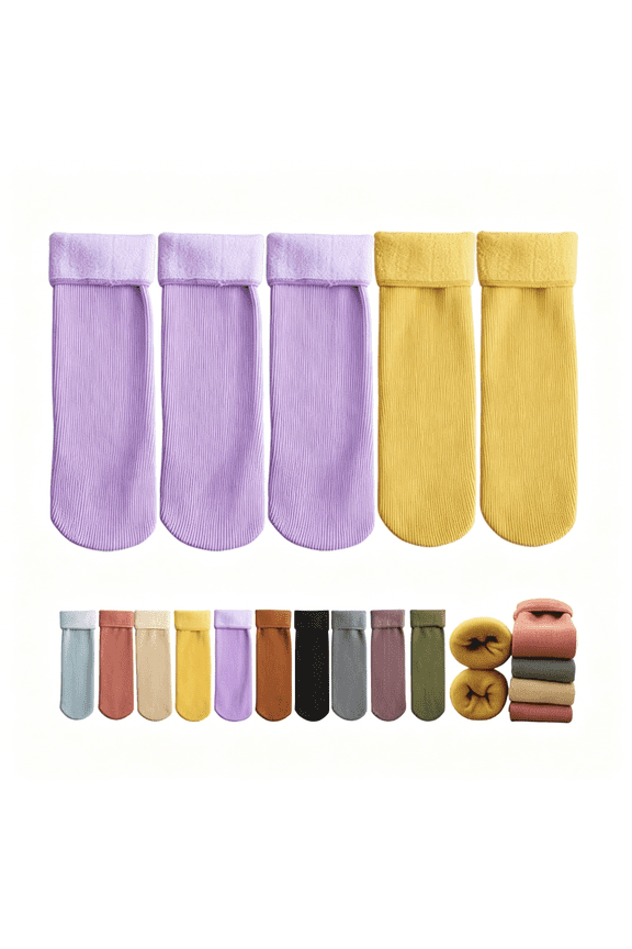 Fleece Cozy Socks, 5 Pairs Women'S Mid-Calf Socks, Ultra Soft Velvet Slim Thermal Sock Warm Socks for Women