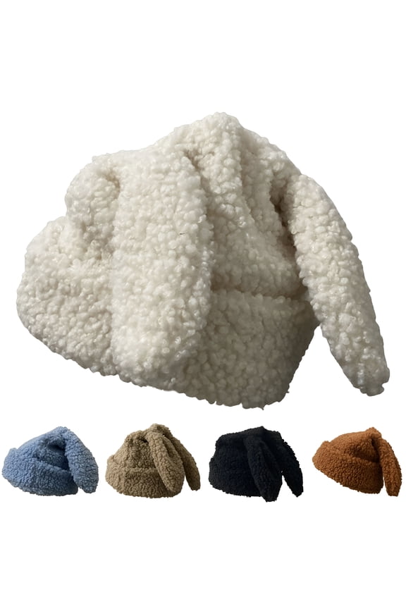 Floppy Sherpa Beanie Hats Cute Bunny Ears Funny Hat Fluffy Winter Cap Warm Rabbit Skull Cap Outdoor Slouchy Hat