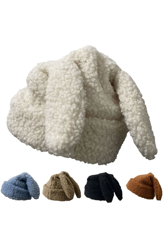 Floppy Sherpa Beanie Hats Cute Bunny Ears Funny Hat Fluffy Winter Cap Warm Rabbit Skull Cap Outdoor Slouchy Hat
