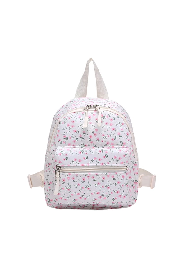 Floral Mini Backpack Small Backpack Purse Travel Backpack for Women (White)