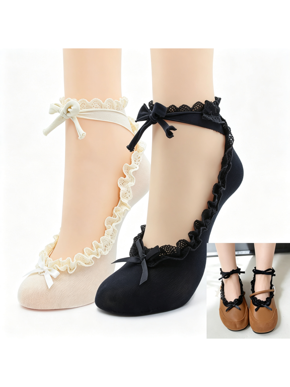 Frilly Women'S Ruffle Socks - Comfortable Lace Tie Lolita Style,For Mary Jane Shoes Mary Jane Socks (2 Pairs)