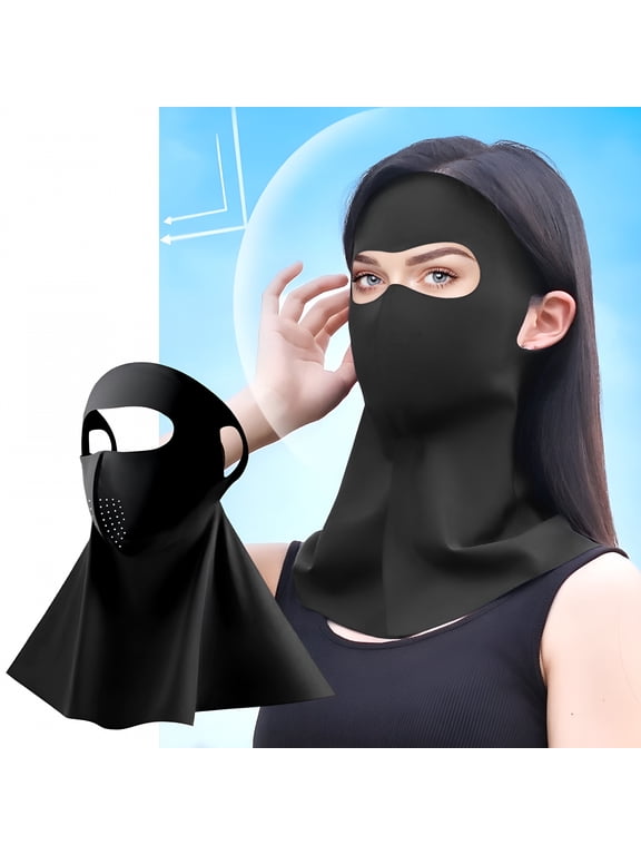 Full Face Shield Sunscreen Face Mask-Uv-Protective Full Face&Neck Mask,Breathable Sun Shield for Outdoor Activities,Lightweight Upf Sunscreen Cover for Hiking/Cycling (Black)