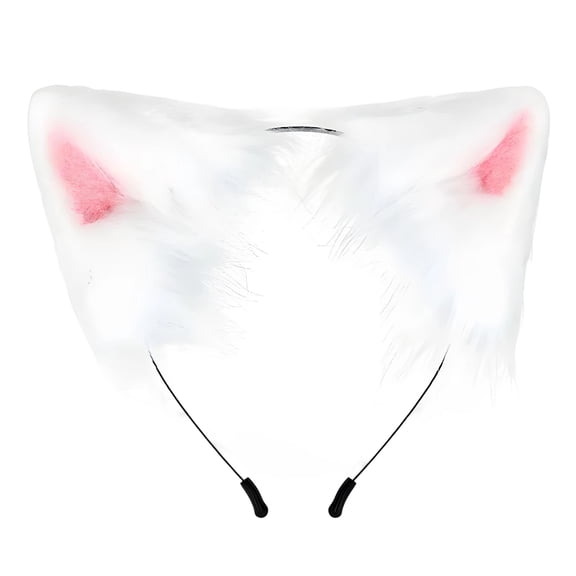 TELOLY Furry Head,Cartoon Plush Cat Ears,Soft and Comfortable Hair Headband,Fuzzy Headband for Costume Party and Cosplay,White