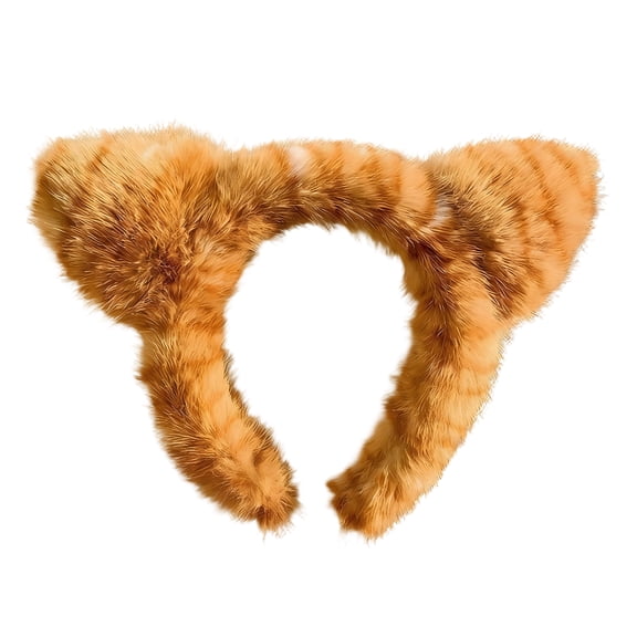 TELOLY Furry Head,Cute Plush Cat Ears,Striped Orange Fur Headband,Fuzzy Headband for Cosplay,Makeup,Yoga and Photo Props