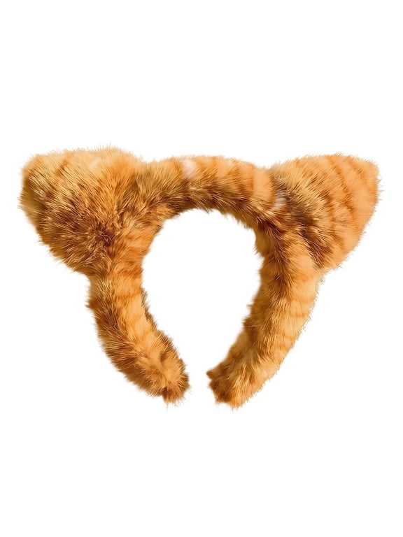 Furry Head,Cute Plush Cat Ears,Striped Orange Fur Headband,Fuzzy Headband for Cosplay,Makeup,Yoga and Photo Props