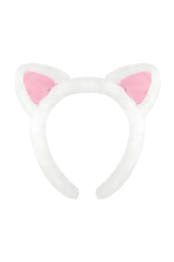 Furry Head,Plush and Cute Cat Ears,Soft and Comfortable Fur Headbands for Women,Fuzzy Headband for Face Washing,Makeup,Skincare and Cosplay,White