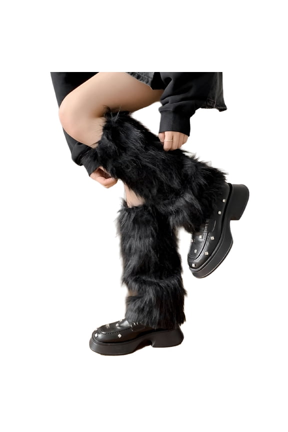 Fuzzy Leg Covers for Women Warm Furry Plush Leg Warmers Party Costume Long Socks Black Fluffy Leg Warmers