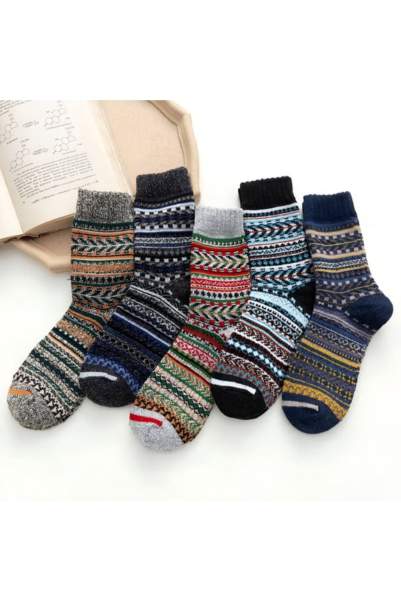 Fuzzy Socks for Women, Vintage Warm Soft Knit Wool 5 Pairs Winter Cold Crew Socks