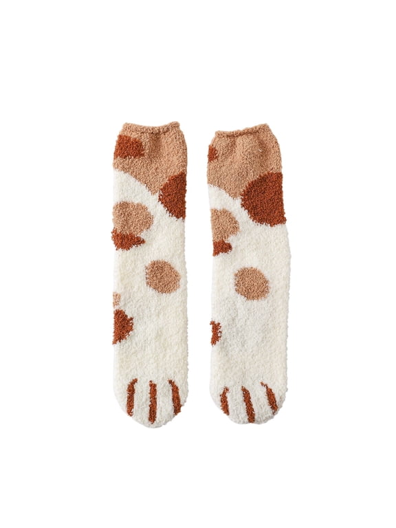 Fuzzy Socks for Women Winter Warm Cute Cat Paw Socks Thicken Coral Fleece Socks Soft Cute Animal Socks