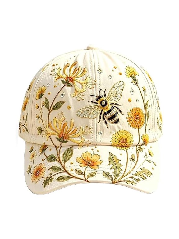 Garden Morning Baseball Cap ,Adjustable Garden Baseball Hat for Women,Lightweight Breathable bee and bloom hat