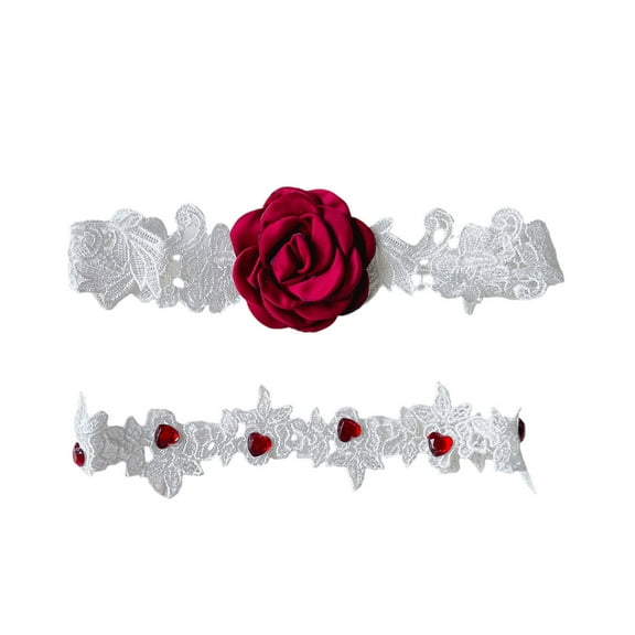 TELOLY Garter Belt,Romantic Lace and Rose Design Garter Belts for Women,High Elasticity for Comfort Flattering Leg Strap Detail Garters for Bride,White