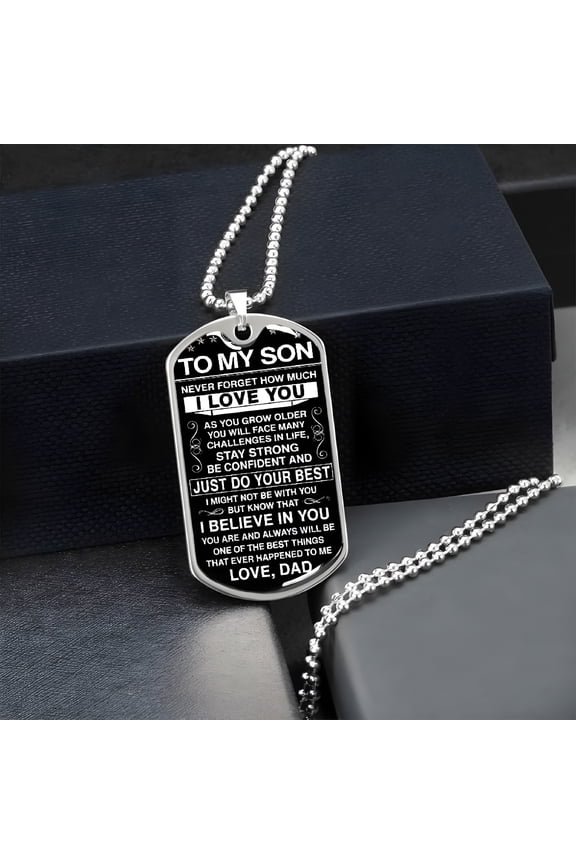 Gift for Son From Dad My Son I Love You Dog Tag Letter Pendant Necklace for Men Tag Military Necklace Jewelry Pendant Inspirational Birthday Graduation