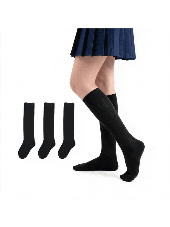 Girls Knee High Socks 3/4 Pairs Kid 3-15 Years Uniform Cotton Socks,School Uniform Socks for Kids,Breathable Cotton,Seamless Toe,Boys Dress Socks,Long Dance Sock for Girls,Machine Washable