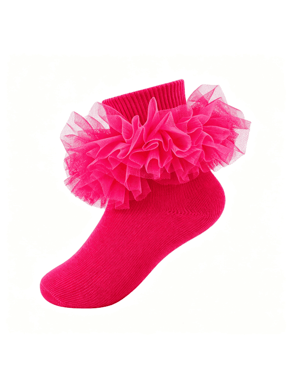 Girls Ruffle Socks Toddler Fluffy Ruffle 4-Layer Lace Dress Socks Turn Cuff Pageant Tutu Socks for Baby Girl Kids Tutu Socks
