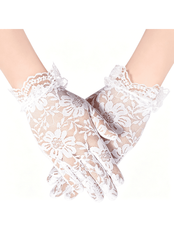 Girls White Lace Princess Gloves - Small,Perfect for Tea Party,Wedding,Pageant & Cosplay