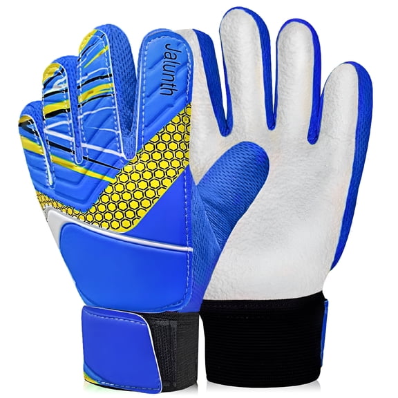 TELOLY Goalkeeper Soccer Gloves Ages 5-7 Years Old Kids Youth Goal Keeper Field Player Glove Boys Girls Blue Anti-Slip Latex Palm Pu Hand Back Size 5 Goalie Gloves Youth