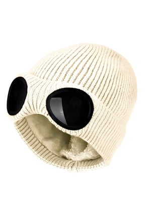 Goggle Hat, Beanie Style with Ribbed Knit Cuff for Winter - Unisex Black