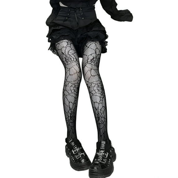TELOLY Gothic Punk Women Black Mesh Fishnet Pantyhose Spider Web Patterned Tights Stockings Lingerie Halloween Fancy Dress Costume Accessory