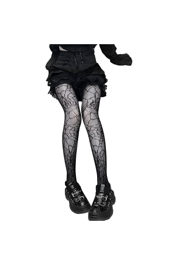 Gothic Punk Women Black Mesh Fishnet Pantyhose Spider Web Patterned Tights Stockings Lingerie Halloween Fancy Dress Costume Accessory