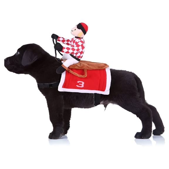 TELOLY Halloween Dog Jockey Pet Horse Race Costume, Funny Red Cat Clothes for Holiday Party Cosplay, Breathable Pet Apparel Medium