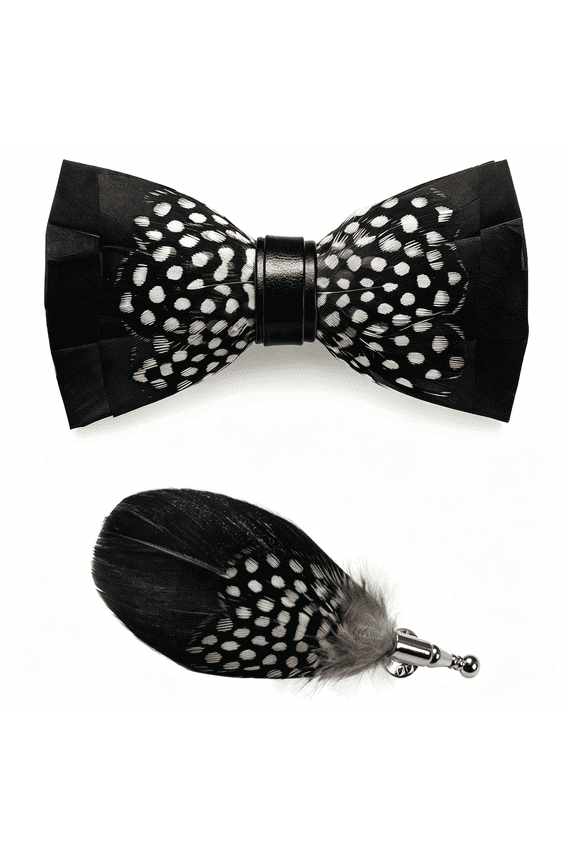 Handmade Feather Pre-Tied Bow Tie and Brooch Sets for Men