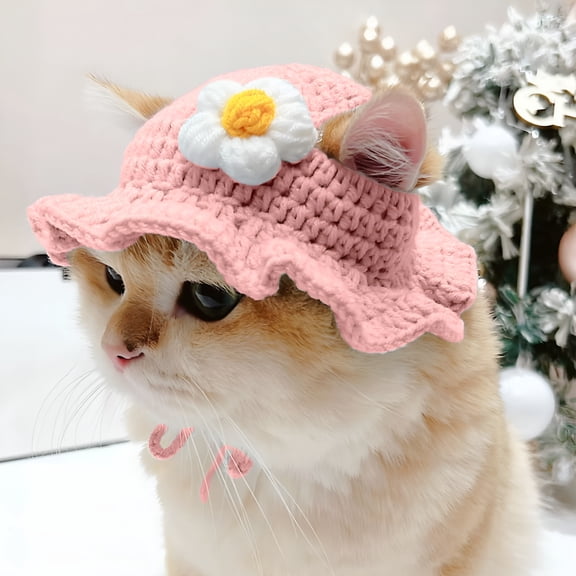 TELOLY Handmade Knitted Cat Pet Hat For Cats And Dogs Cute Outfit Cartoon Themed Knit Cute Cats Bonnet Holiday Party Clothes Light Pink - Suitable weight:1.5-2KG