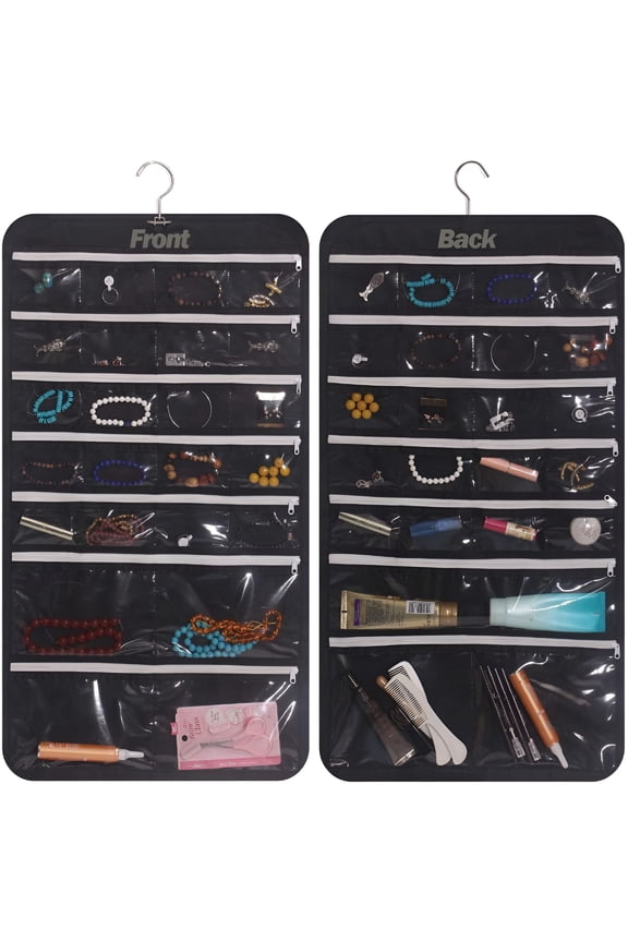 Hanging Jewelry Organizer 47 Pockets with Zipper for Earrings Necklace Bracelet Ring Accessory Display Storage Bag Travel Holder Box