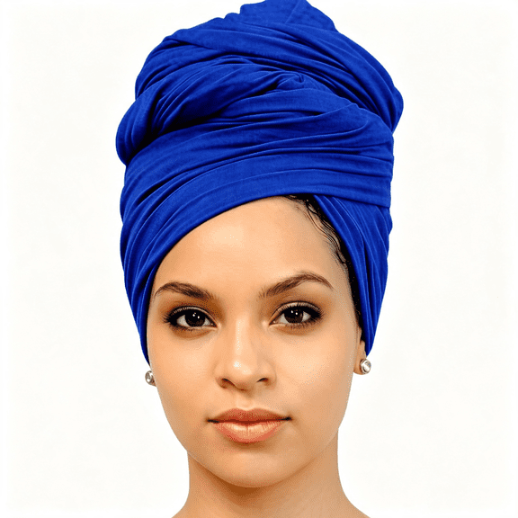 TELOLY Head Wraps for Black Women Stretch Head Scarf Long African Hair Wraps Turban Headwraps Jersey Headbands Blue Head Scarf