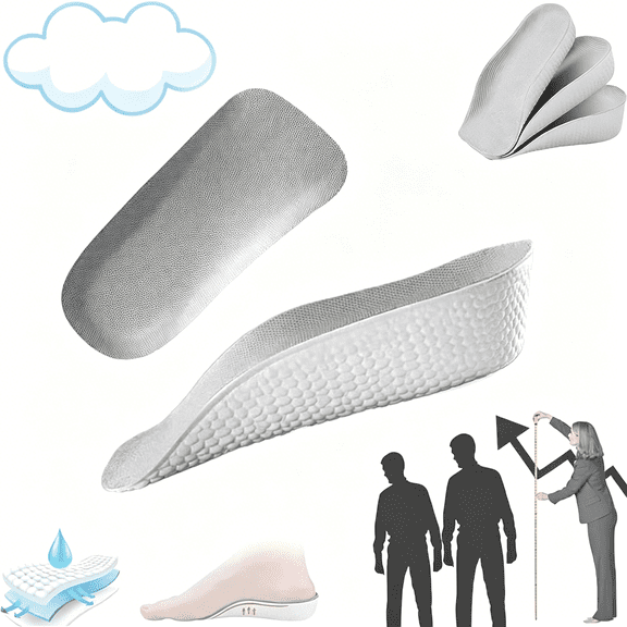 TELOLY Height Increase Foot Insoles 1 Inch Arch Contour Shoes Lifts for Breathable Men Women Orthopedic Heel Lift Cushion Leg Discrepancy Balancer,Size 1In/2.5Cm Grey (2 Pcs)