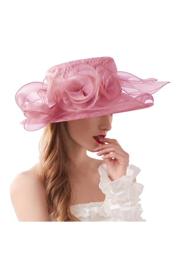 High Tea Hats for Women, Derby Hats for Women, Classy Organza Church Tea Party Wedding Kentucky Fascinator Hat UV Protection Sun Hats Church Hat Red One Size