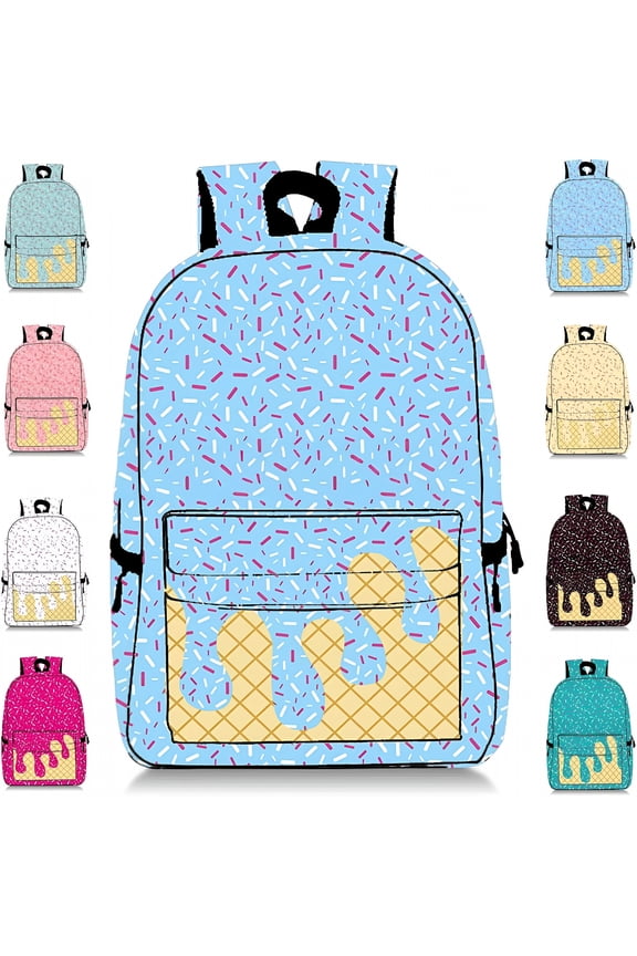 Ice Cream Drip Backpack, Kawaii Shoulder Backpack with Side Pockets Large Capacity Daypack for Travel Hiking Camping