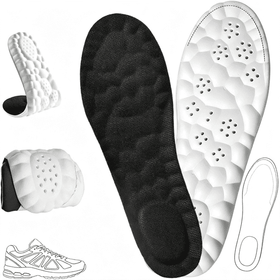 TELOLY Insoles for Men & Women - 4D Cloud Comfort Memory Foam | Super Soft Shock Absorption, Anti-Fatigue & Breathable Design | Replacement Inserts for Work, Running (Black, MenS 8.5-9)