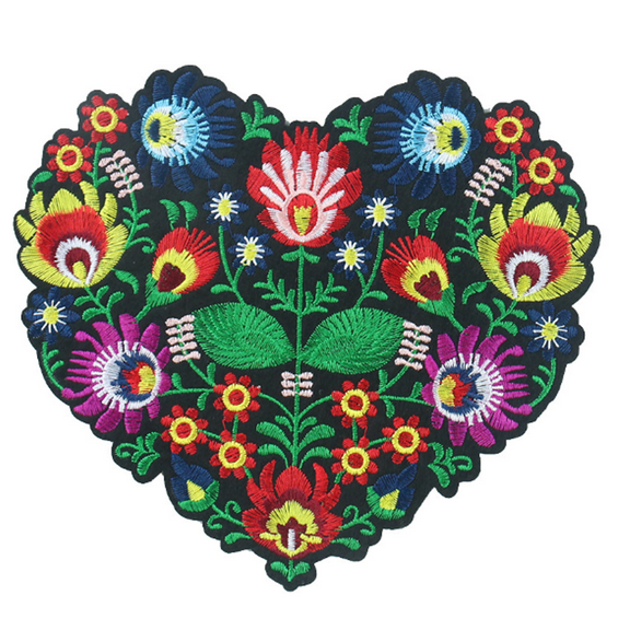 TELOLY Iron On Patches for Clothes,Heart-Shaped Flower Embroidery Patch,Easy Iron-On Application Custom Patch