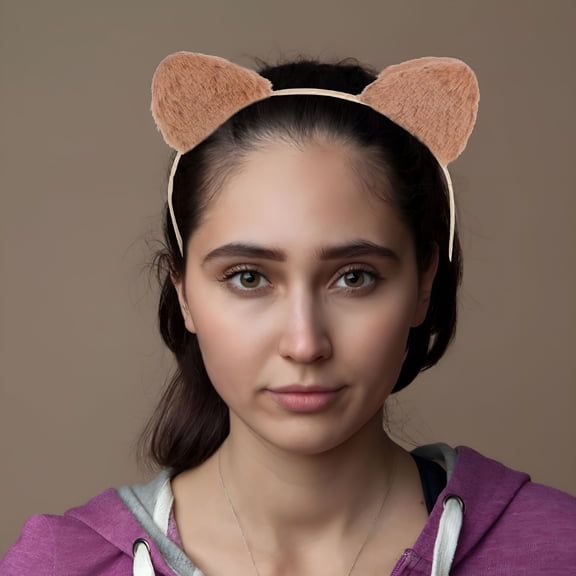 TELOLY Khaki Soft Plush Cat Ear Headband for Face Washing And Makeup Application Cat Ears Plush