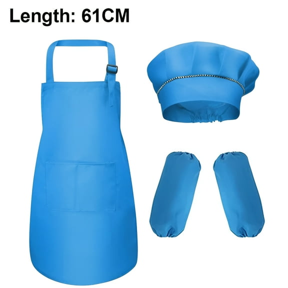 TELOLY Kids Chef Hat and Apron Set,Sky Blue L