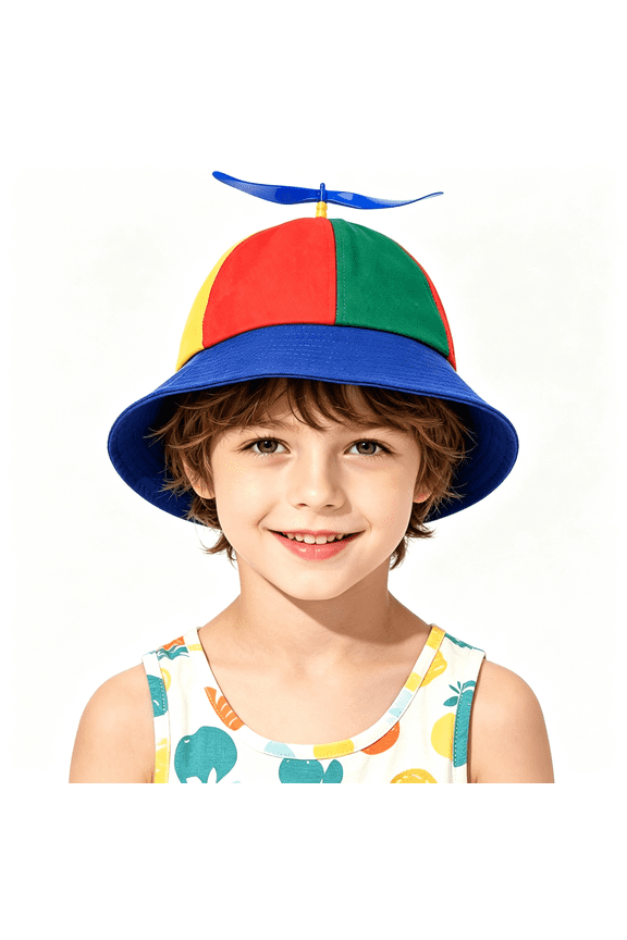 Kids Cute Propeller Bucket Hat Boys Girls Adjustable Upf 50+ Wide Brim Fisherman Beach Sun Hat Funny Helicopter Clown Cap Propeller Hat