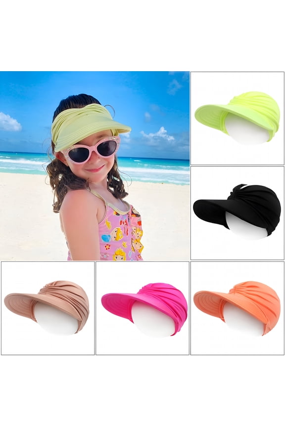 Kids Girls Summer Hat Sun Visor Hat Wide Brim Summer UV Beach Cap Elastic Hollow Top Style