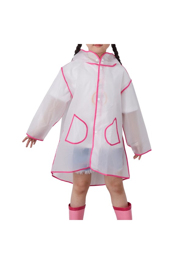 Kids Poncho Girls Boys Cute Cartoon Baby Transparent Fashion Wrapped Eva Rainy Day Outdoor Convenient Durable Lightweight Ponchos for Kids Pink Rain Coat Sizes M