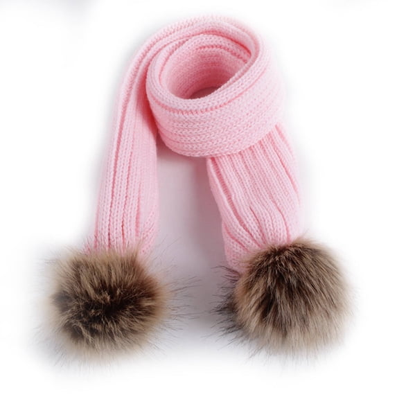 TELOLY Kids Scarf,Pom-Pom Design Toddler Scarf,Comfortable Touch Pink Scarf,Pink