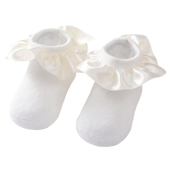 TELOLY Kids Socks,0-12 Months Ruffle Socks,Anti-Slip Pattern Lace Socks,White1
