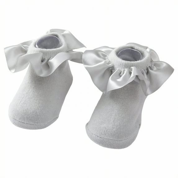 TELOLY Kids Socks,0-12 Months Ruffle Socks,Cute Girly Elegance Style Lace Socks,Gray