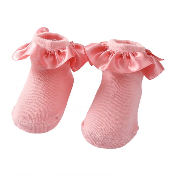 TELOLY Kids Socks,12-24 Months Ruffle Socks,Lace Edge Style Lace Socks,Pink2