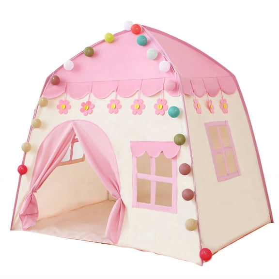 TELOLY Kids Tent Cute Floral Design Tent for Kids Spacious Interior Teepee,Pink
