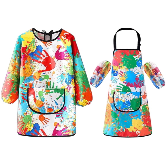 TELOLY Kids Waterproof Art Smock&Apron Set-Long Sleeve Painting Smock with Adjustable Straps&Pocket for Ages 5-8,Toddler Artist Apron for Painting,Cooking,Crafts Kids Aprons