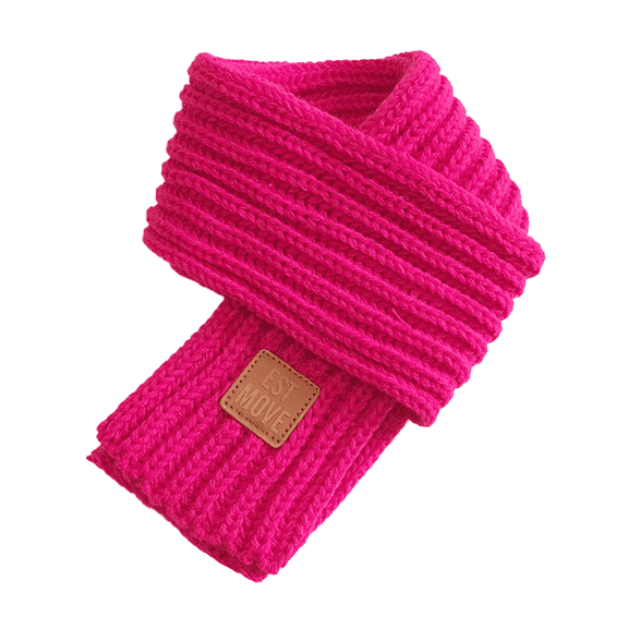TELOLY Kids Winter Scarf,Soft Knit Red Scarf,Leather Label Kids Boys Girls Scarf,Pink