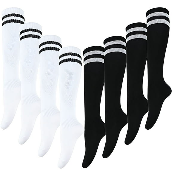 TELOLY Kids Youth Adult Soccer Socks, 1/2/3/4/5 Pack Knee High Striped Tube Athletic Socks For Boys & Girls