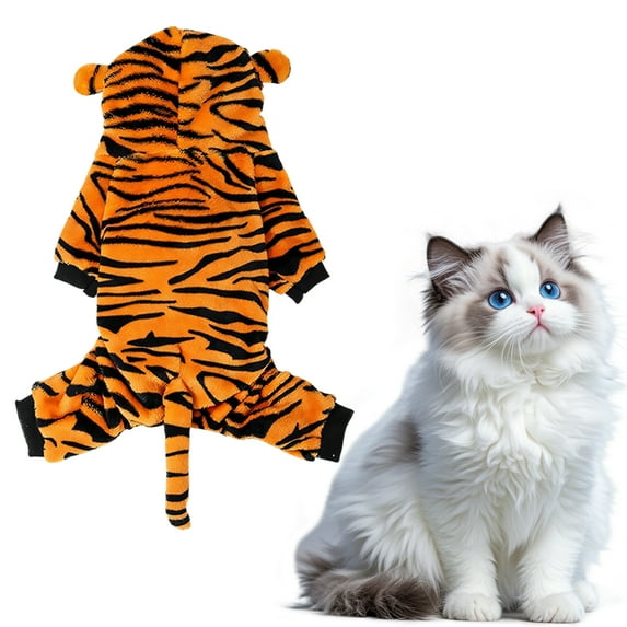 TELOLY Kitten Clothes,Coral Fleece Dog Clothes for Small Dogs for Approximately 3.31 Lbs Pet,Winter Warm Tiger Transformation Costume Pet Costumes,Orange,Xs