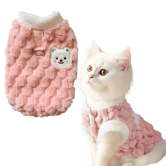 TELOLY Kitten Clothes,Coral Fleece Dog Sweaters for Small Dogs Girl for 1.10-2.20 Lbs Kittens and Puppies,Autumn/Winter Fur-Proof Vest Dog Sweater,Pink,S