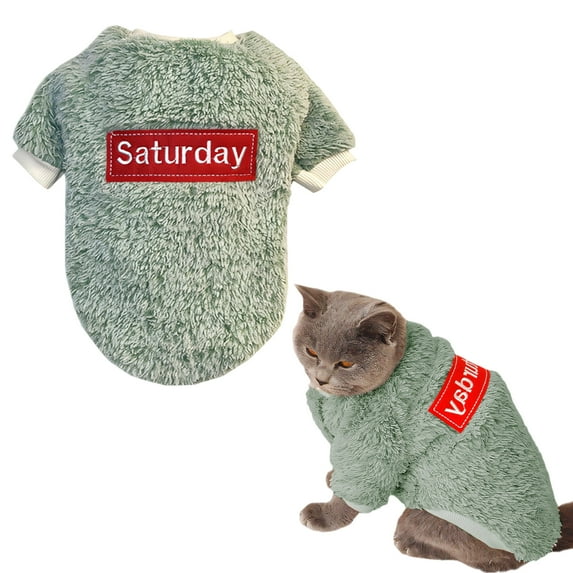 TELOLY Kitten Clothes,Cotton Cat Outfit for Cats and Dogs Between 5.51 and 8.82 Lbs,Thickened Sherpa Fleece with Two Legs Dog Costumes for Small Dogs,Green,M