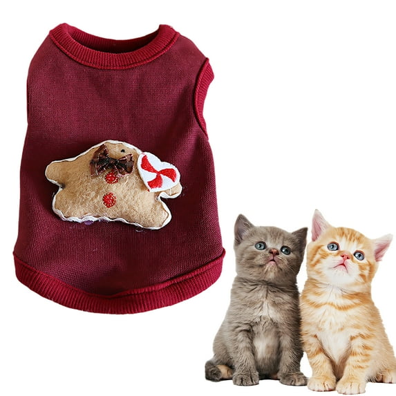 TELOLY Kitten Clothes,Cotton Dog Clothes for Kittens and Puppies,Gingerbread Man All-Season Cat Outfit,Style2,Xs